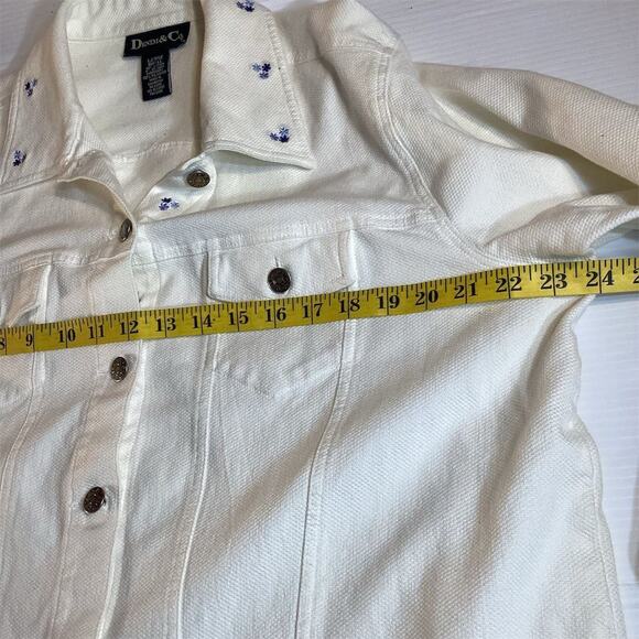 Denim & Co Women's Ivory Floral Embroidered Denim Jacket Size L - Picture 8 of 15